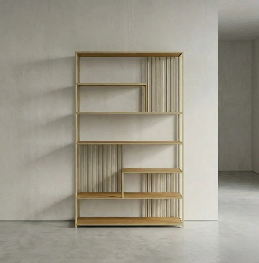 כוננית ברזל ומדפי עץ