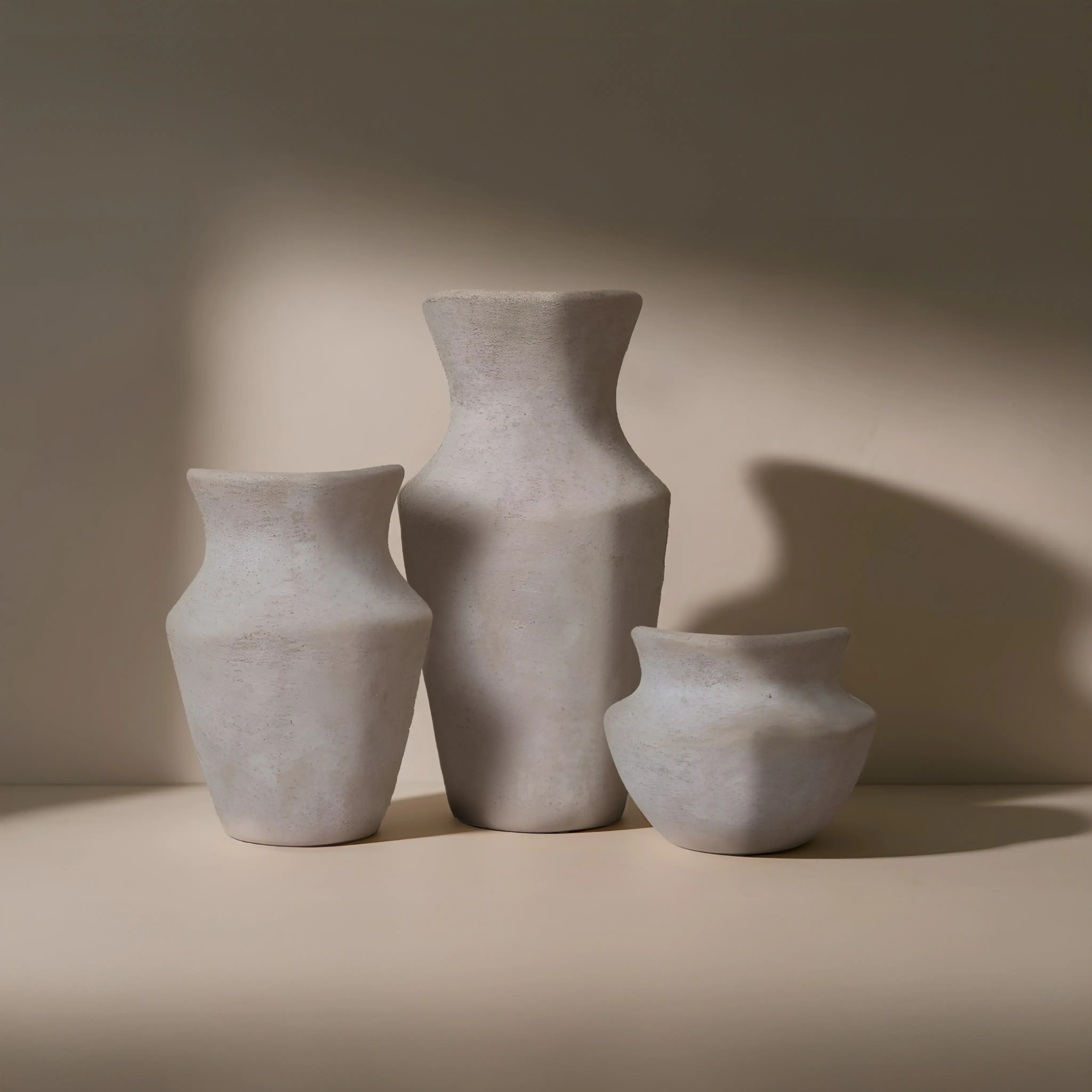 סט 3 אגרטלי מונוליתי בז'