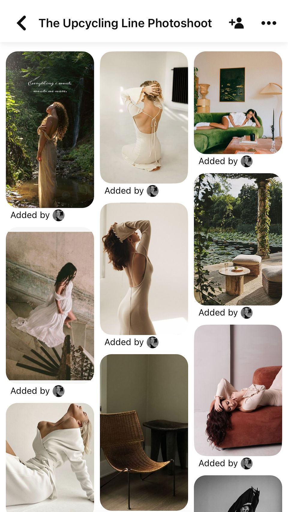 A moody, feminine, poetic Pinterest board with inspiration photos of women posing for The Upcycling Line: Heirloom Reverie campaign photoshoot