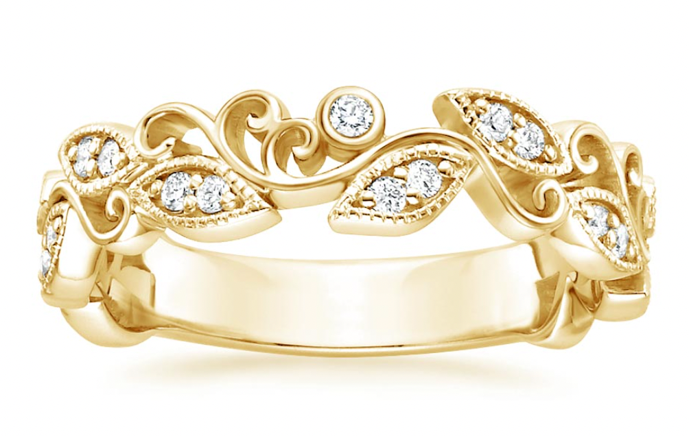 Zevaya- Bezel - 18K Yellow Gold Ivy Scroll Diamond Ring.