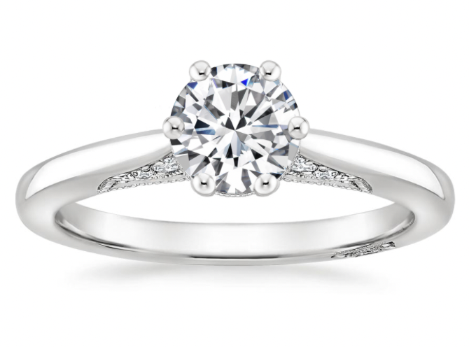 Zevaya-Cathedral-18K White Gold Simply Tacori Crown Diamond Engagement Ring.