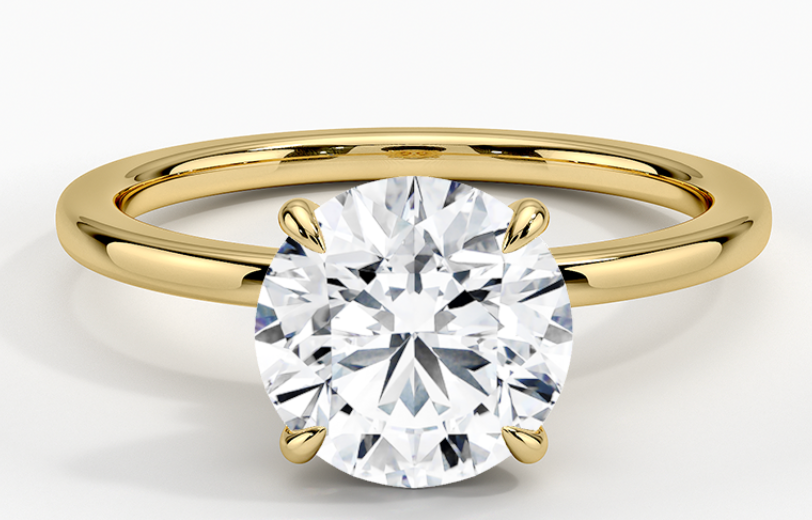 18K Yellow Gold Secret Halo Diamond Engagement Ring