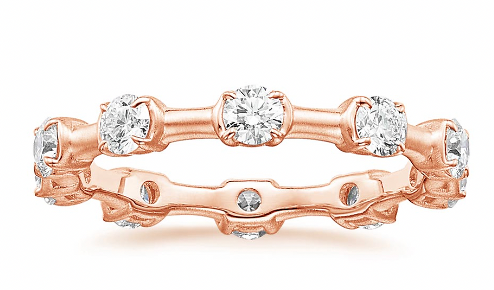Zevaya- Bezel - 14K Rose Gold Jade Trau Satin Cavetta Diamond Eternity Ring.