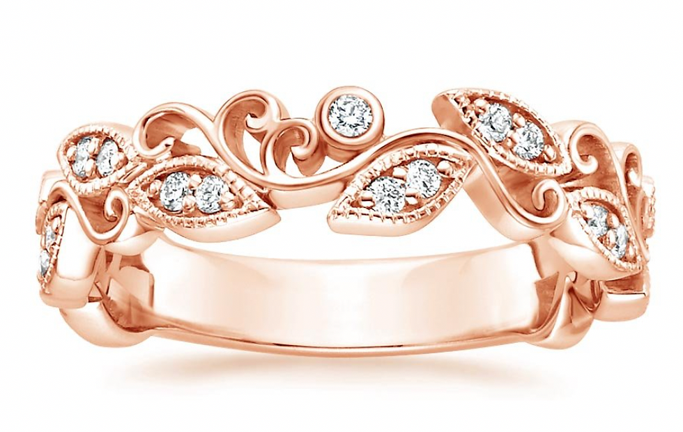 Zevaya- Bezel - 14K Rose Gold Ivy Scroll Diamond Ring.
