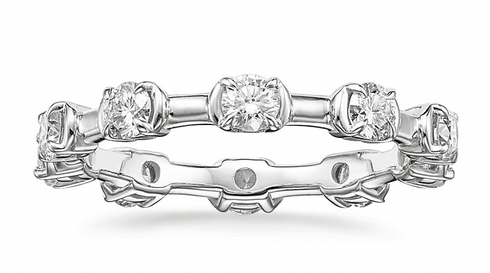 Zevaya- Bezel - 18K White Gold Jade Trau Cavetta Diamond Eternity Ring.