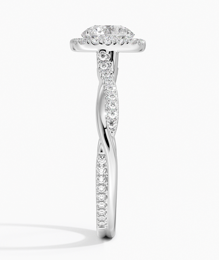 Thumbnail: Platinum Petite Twisted Vine Halo Moissanite Diamond Engagement Ring