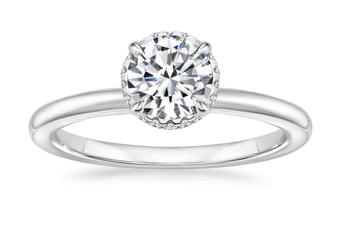 18K White Gold Double Hidden Halo Diamond Engagement Ring
