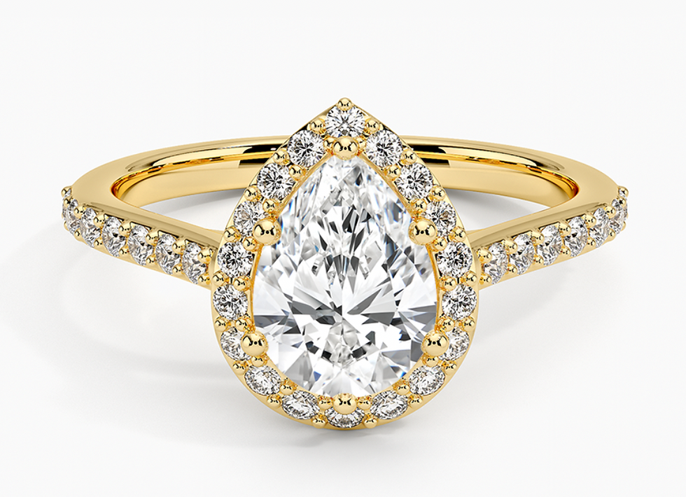 Zevaya-Hidden Halo-18K Yellow Gold Fancy Halo with Side Stones Diamond Engagemen