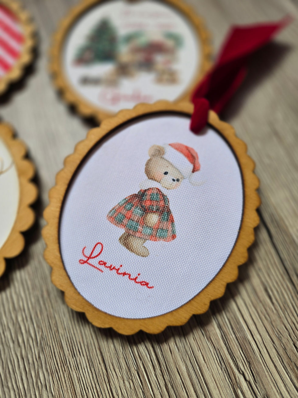 Miniatura: Cornice da appendere con stoffa e personaggio