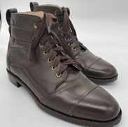 Brown leather lace-up ankle boots with cap toe design