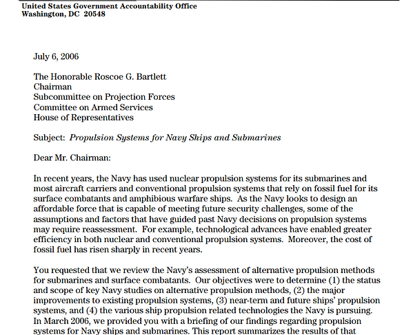 2006  - GAO Report on Navy Submarine and Ship Propulsion Systems 