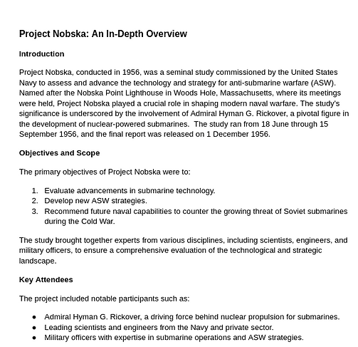 Project Nobska (1956): Focus Paper