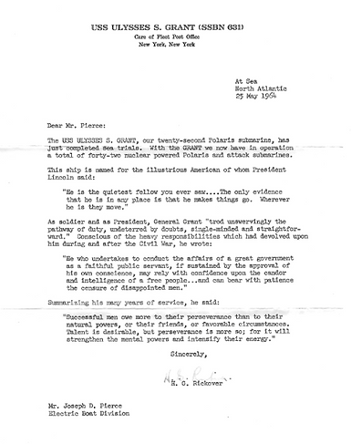 1964 - SSBN 631 (ULYSSES S GRANT) Sea Trial Letter