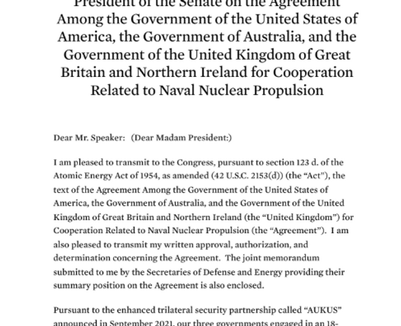 2024 AUKUS Tri-lateral Naval Nuclear Cooperation Agreement 