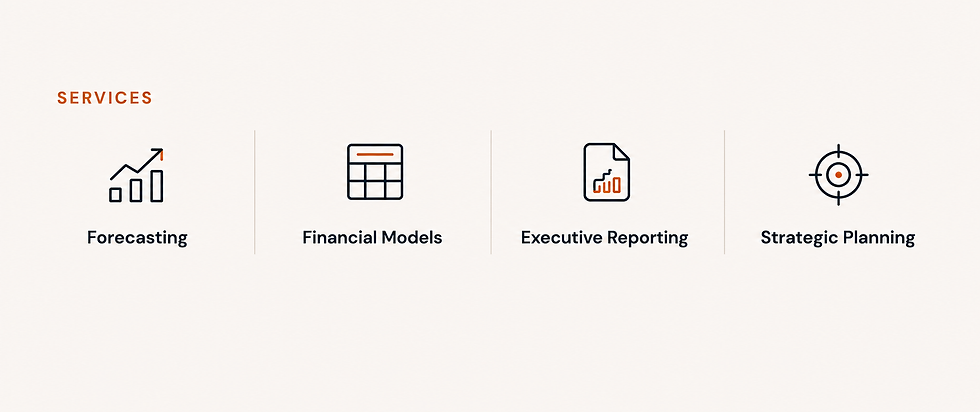 Fractional FP&A services including forecasting, financial models, executive reporting, and strategic planning