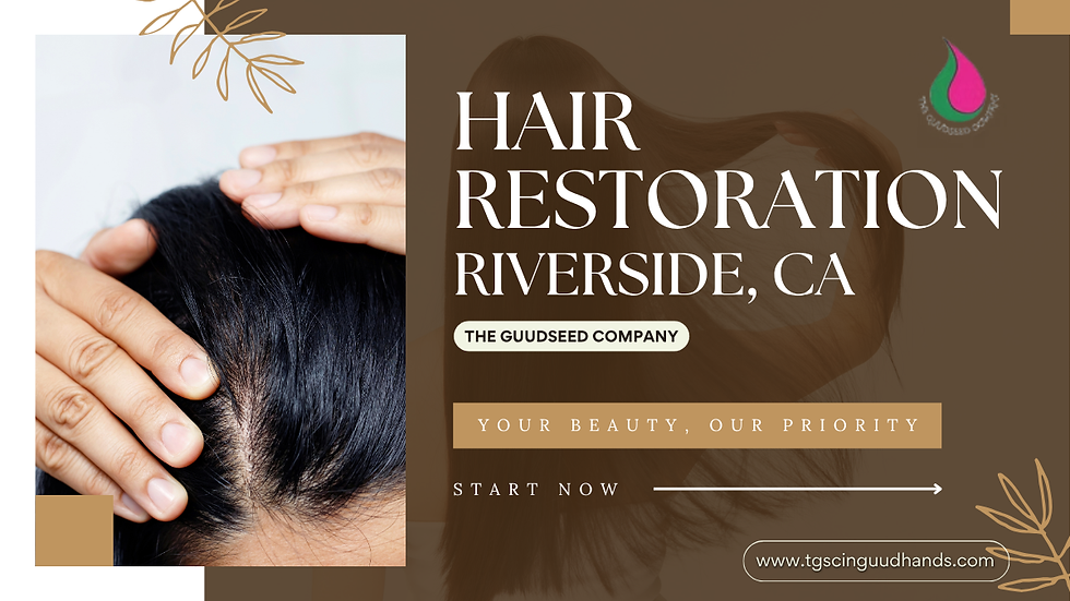 Close-up image of a person's scalp being examined, representing hair restoration services offered by The GuudSeed Company at their Riverside, CA hair salon