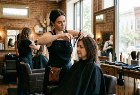 Professional stylist giving a precision haircut in Nazareth PA at Parlor Hair Salon & Makeup Studio