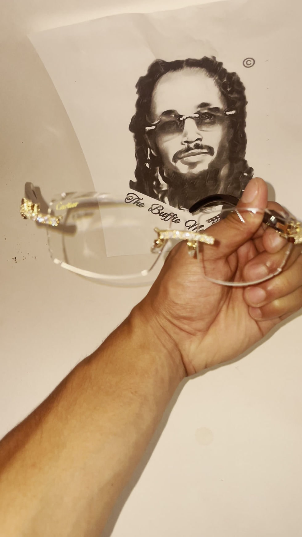 Thumbnail: Black Buffs Clear Diamond Cut Lenses Gold