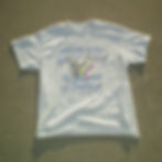 Gray t shirt with large design with blue text on the front saying "Never 2 fly 2 pray"