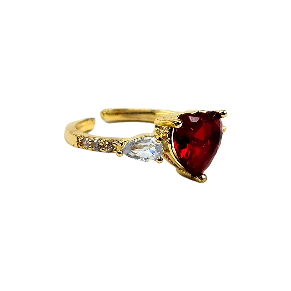 Küçük resim: Ruby Kalp Kesim Zirkon Ayarlanabilir Çelik Yüzük