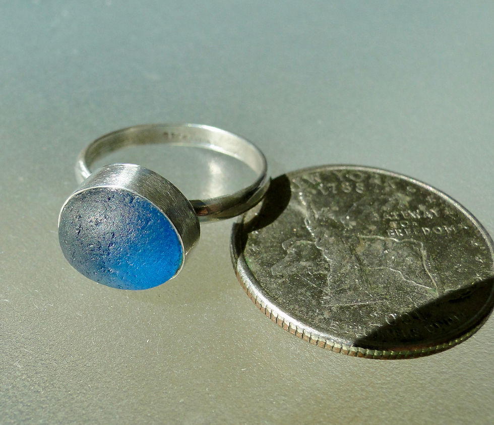 Thumbnail: Sterling Silver Cornflower Blue Bezel English Sea Glass Ring