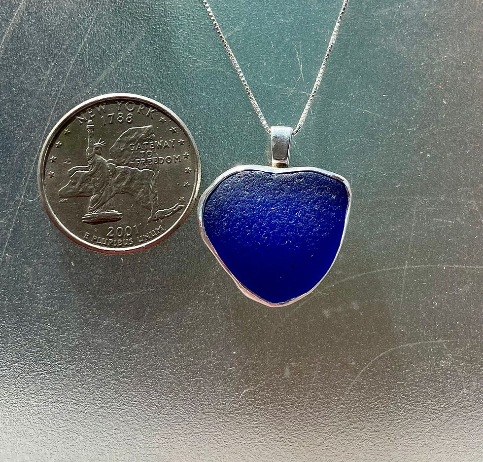 Thumbnail: Blue Bezel Sterling Silver Heart Sea Glass Necklace