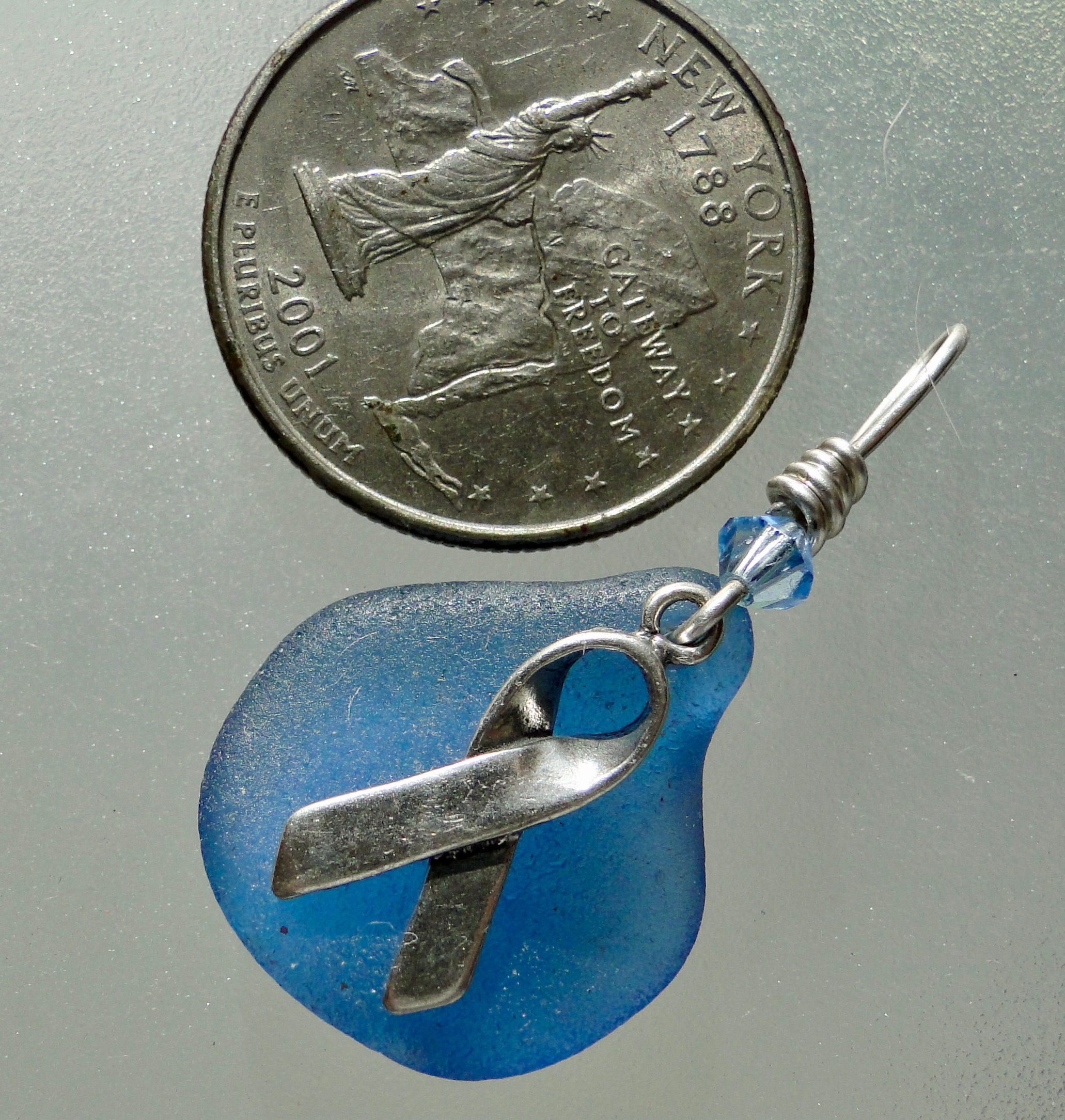 Sterling Silver Prostate Cancer Awareness Sea Glass Pendant #3
