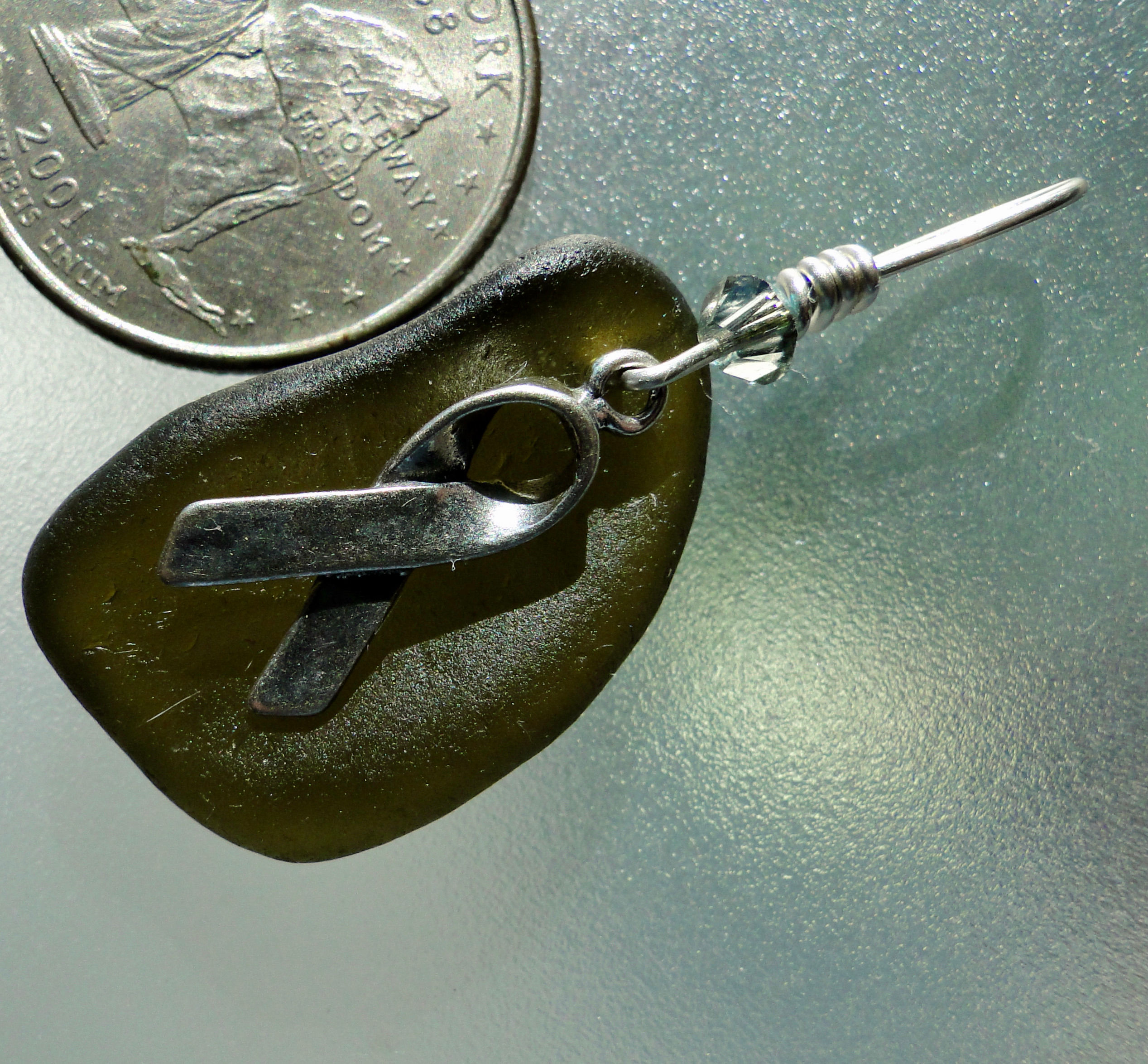 Sterling Silver Melanoma Cancer Awareness Sea Glass Pendant