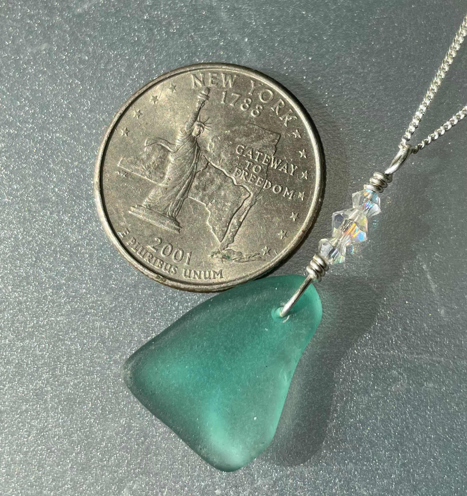 Sterling Silver Turquoise Sea Glass Necklace #4
