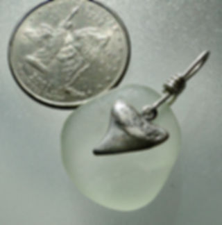 Sterling Silver Shark Tooth Charm White Sea Glass Pendant