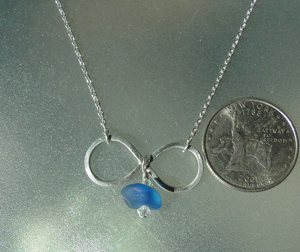 Thumbnail: Sterling Silver Infinity Charm Cornflower Blue Sea Glass Necklace