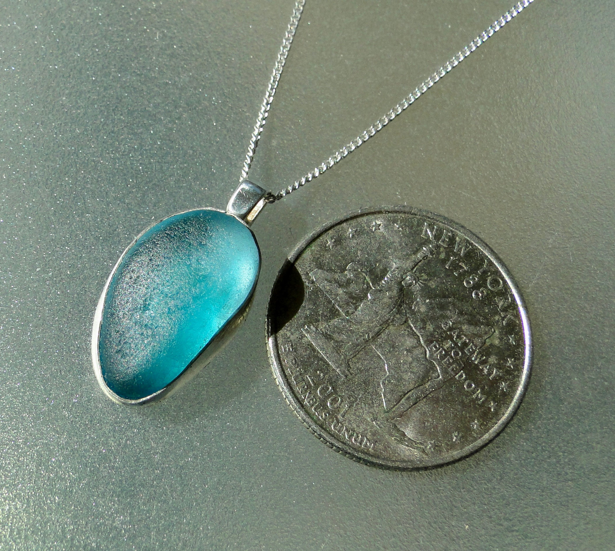Turquoise Bezel Set English Sea Glass Necklace