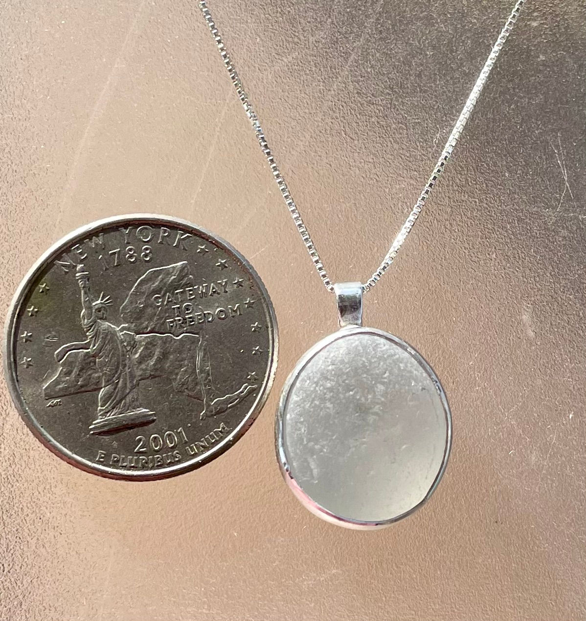 White Bezel Sterling Long Island Sea Glass Necklace