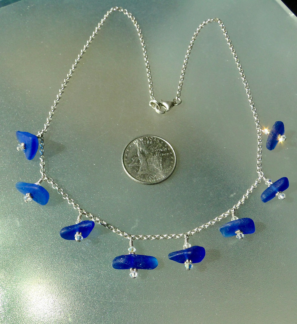 Sterling Silver Cobalt Multi Piece Sea Glass Necklace