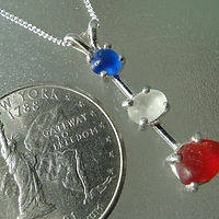 Sterling silver red white blue sea glass necklace