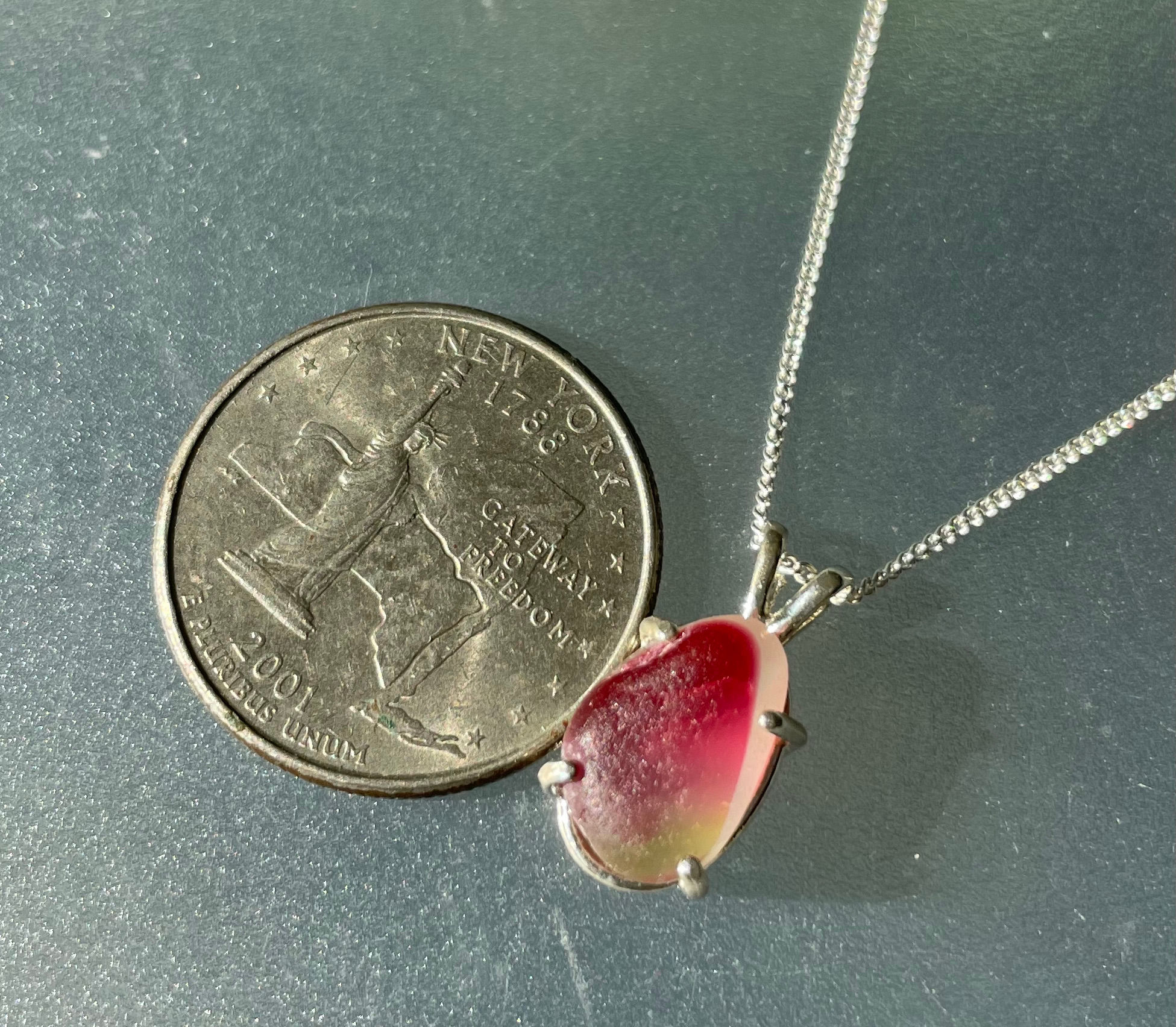Sterling Silver Prong Set Pink Sea Glass Necklace #29