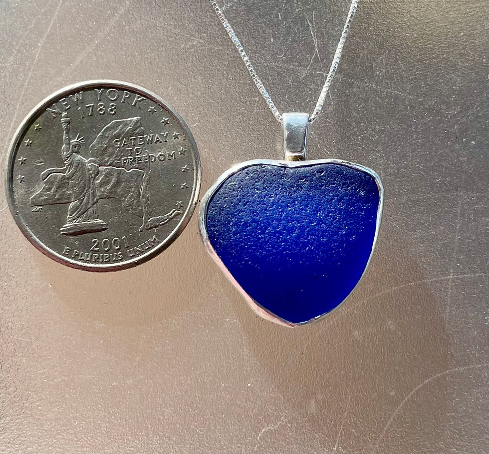 Thumbnail: Blue Bezel Sterling Silver Heart Sea Glass Necklace