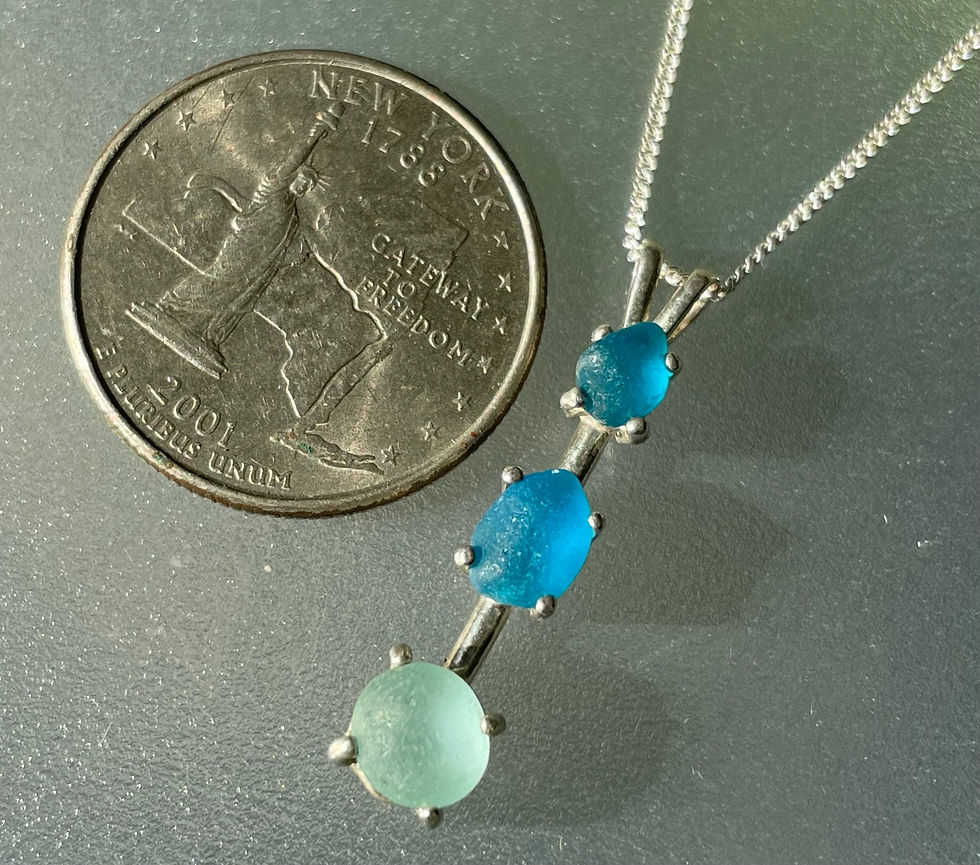 Sterling Silver Prong Set Turquoise Seafoam Glass Necklace #14