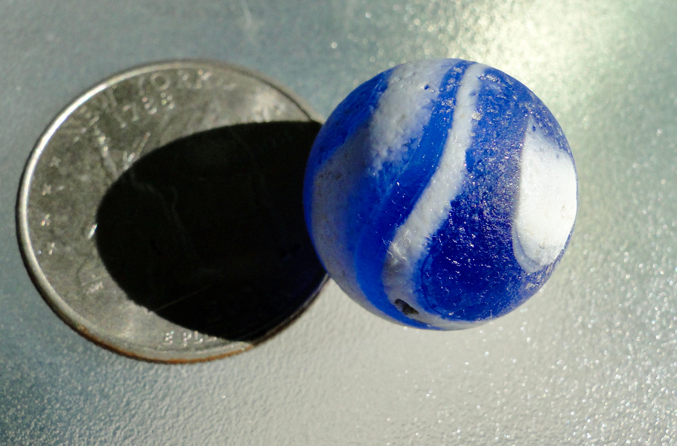 Authentic Blue White Swirl Sea Glass Shooter Marble #10