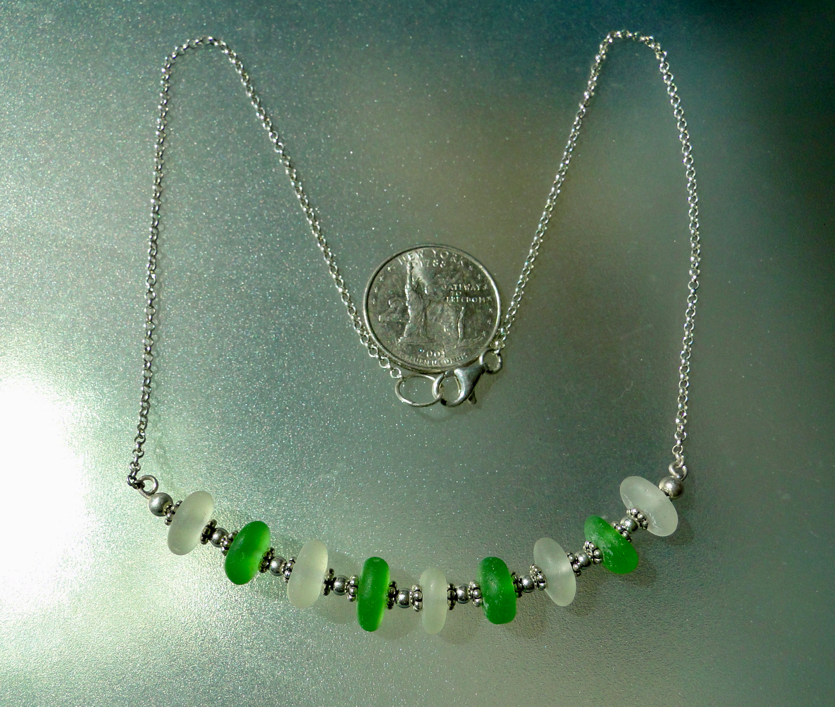 Sterling Silver Multi Piece Bar Sea Glass Necklace