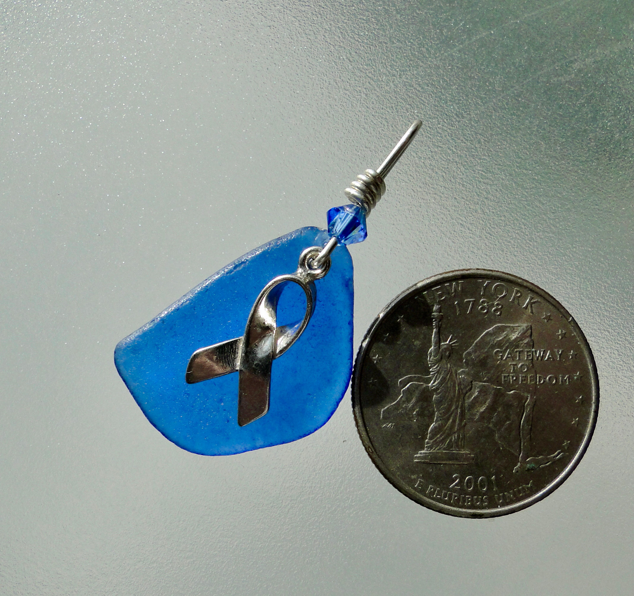 Sterling Silver Colon Cancer Awareness Sea Glass Pendant #1