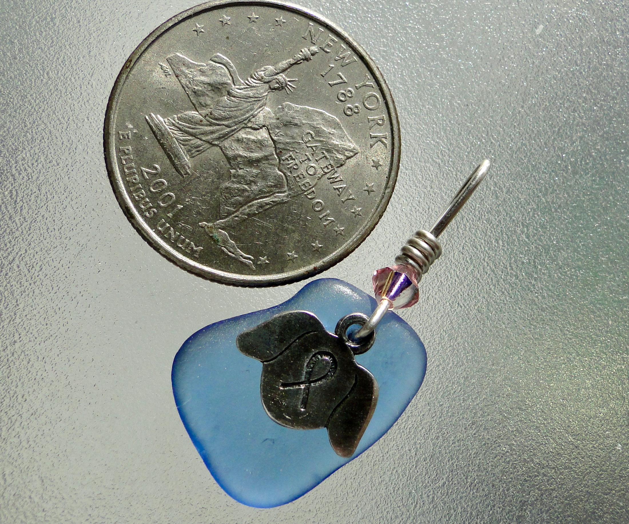 Sterling Silver Pet Cancer Awareness Sea Glass Pendant #1