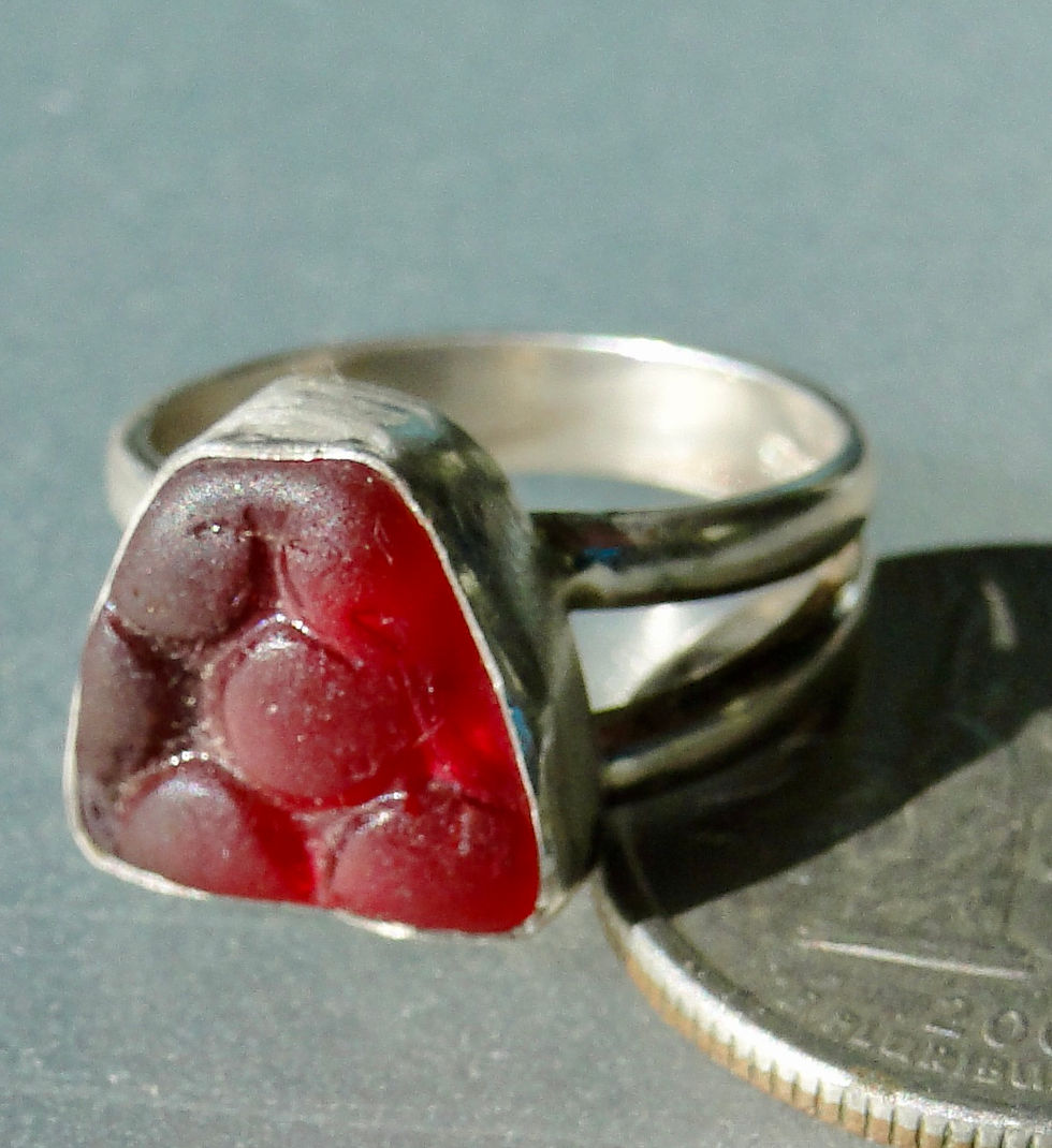 Thumbnail: Sterling silver Red Sea glass ring