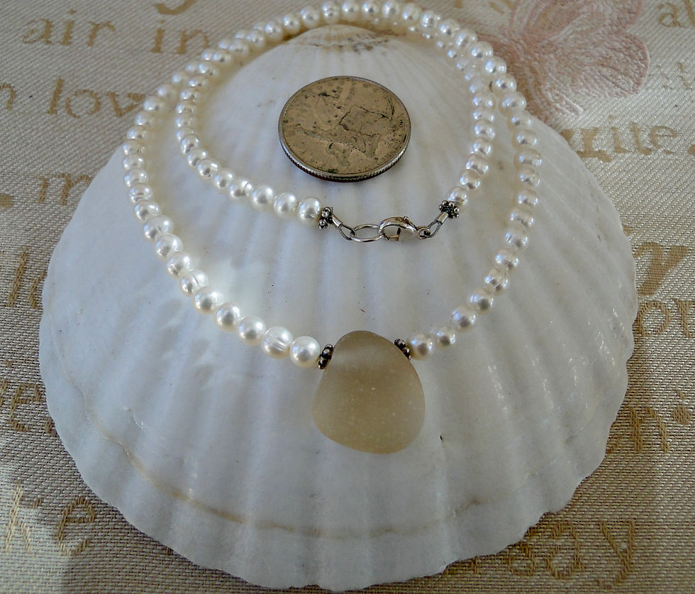 Thumbnail: Freshwater Pearl Sterling Silver Pale Pink Sea Glass Necklace #28