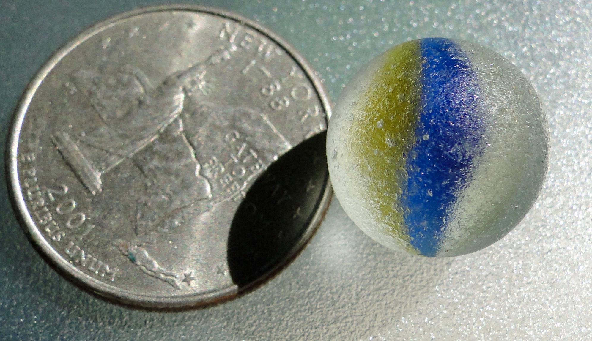 Authentic Blue Yellow Sea Glass Cateye Marble #24