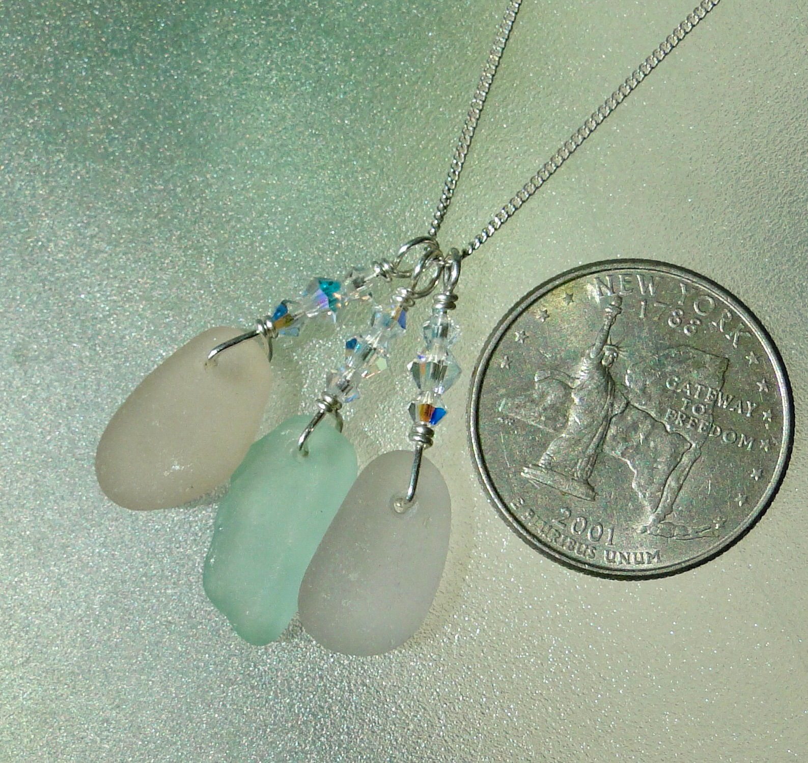 Sterling triple sea glass necklace.