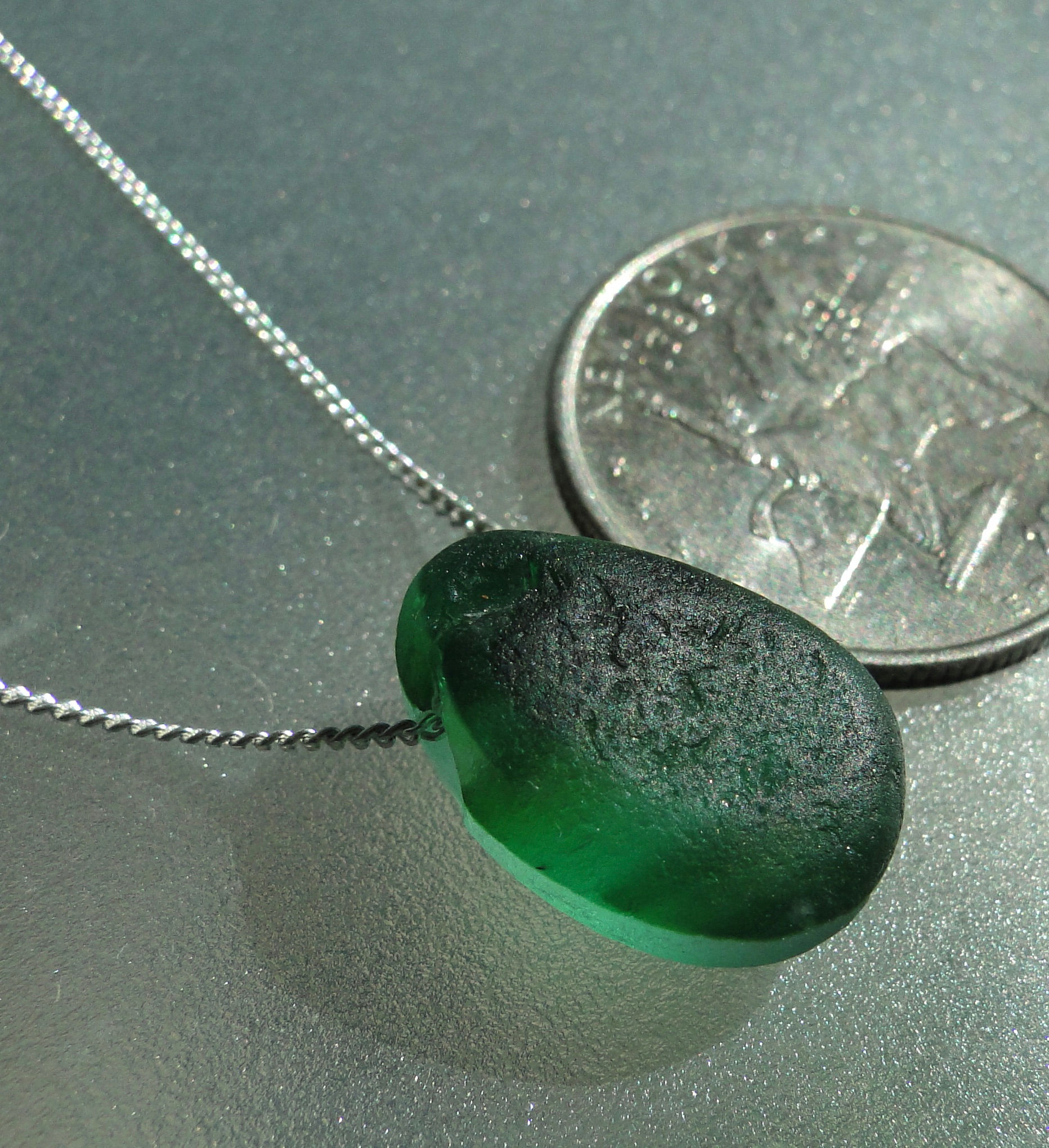 Floating Multi Blue English Sea Glass Necklace #7