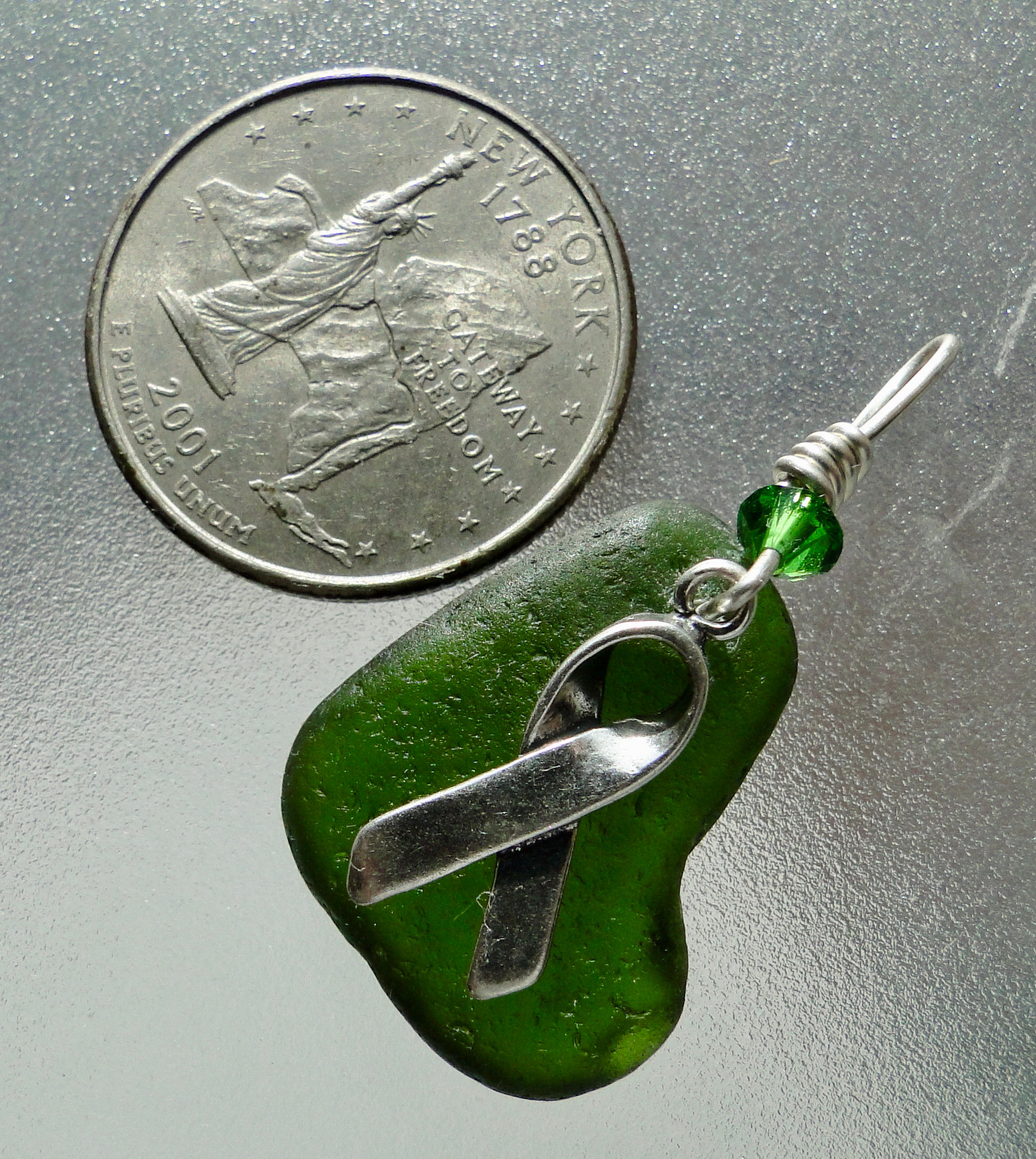 Sterling Silver Liver Cancer Awareness Sea Glass Pendant #3