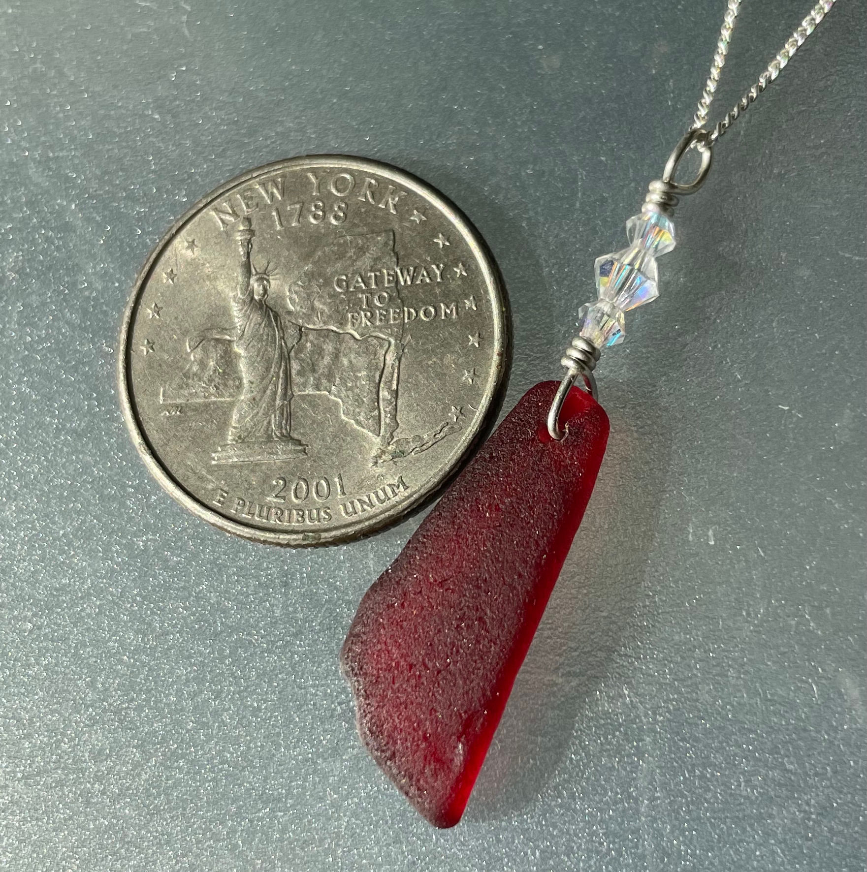 Sterling Silver Red Sea Glass Necklace #1