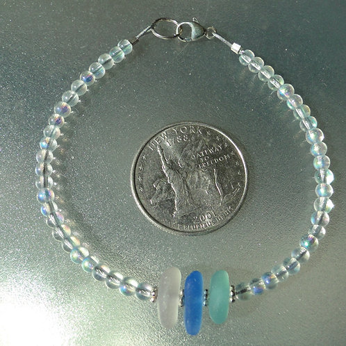 Sterling Silver Blue Lavender Aqua Sea Glass Bracelet